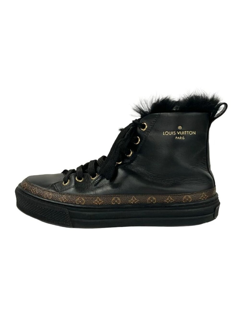 Louis Vuitton Sneakers Stellar Line Black Monogram High Cut Leather Fur